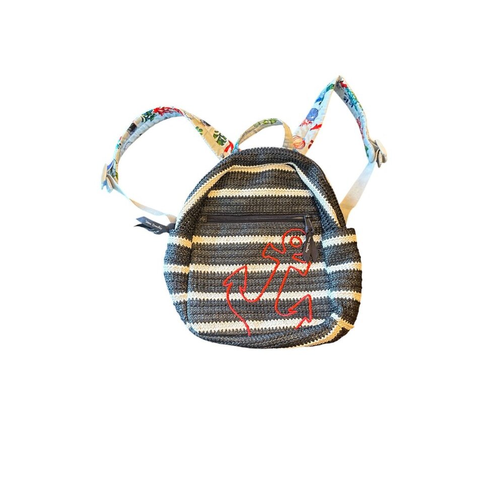 Vera Bradley Striped Mini Backpack Red Anchor Embroidery Adjustable Floral Strap